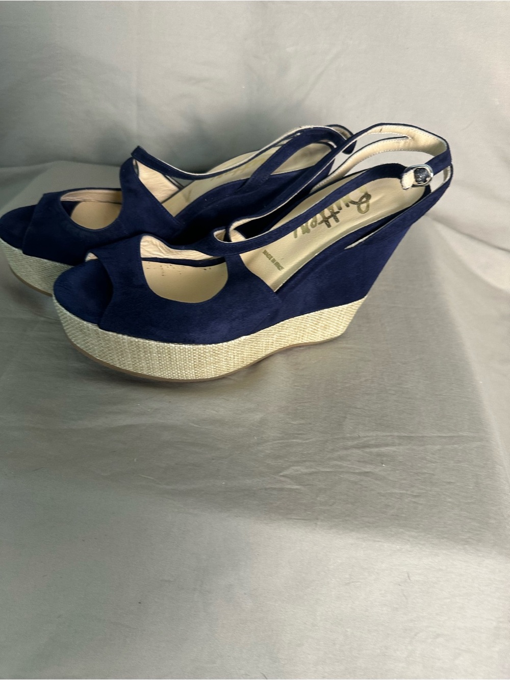 Butter Italy Navy Suede Platform Wedge Sandals Size 6.5 NWOB